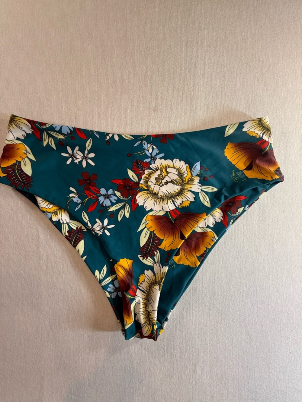 Zaful Bikini Bottoms LargeTeal Floral High Cut Swim NWT
